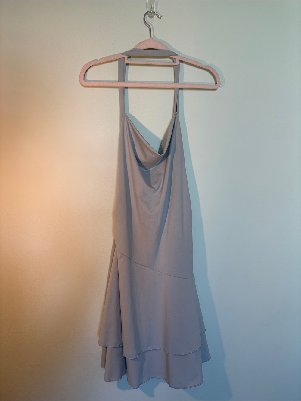 Open Back Cowl Neck Tiered Midi Dress — Sage Green